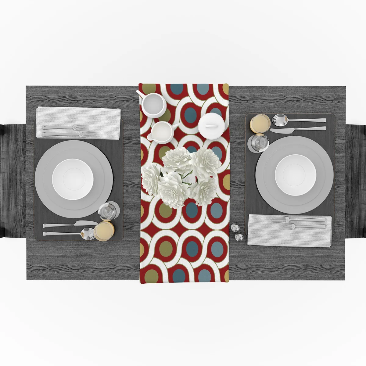 Геометрический горошек красный рустикальный настольный бегун домашний декор