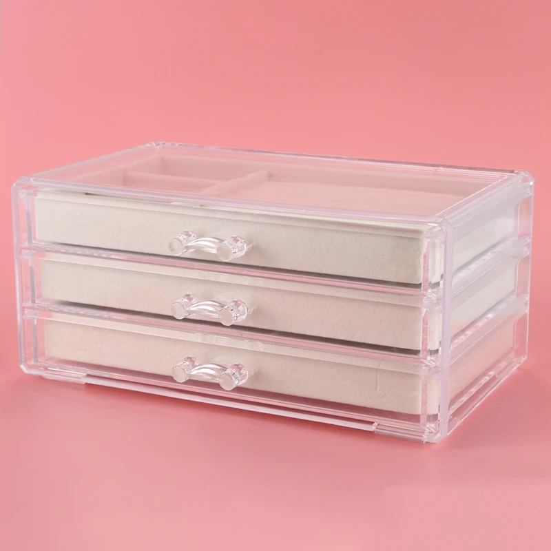 

3 Layers Acrylic Jewelry Box Velvet Jewelry Display Casket Earrings Ring Boxes Cosmetic Storage Case Jewelry Organizer Gift Box