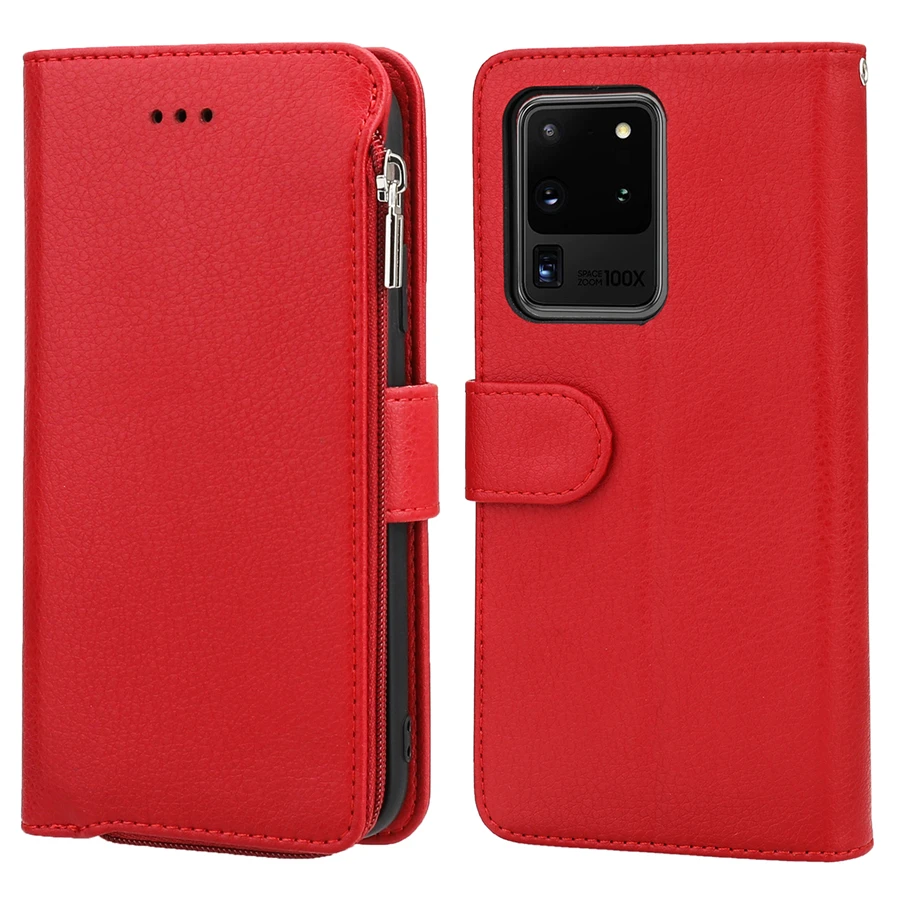 Роскошный кожаный чехол кошелек с откидной крышкой для Samsung S20 ультра на молнии