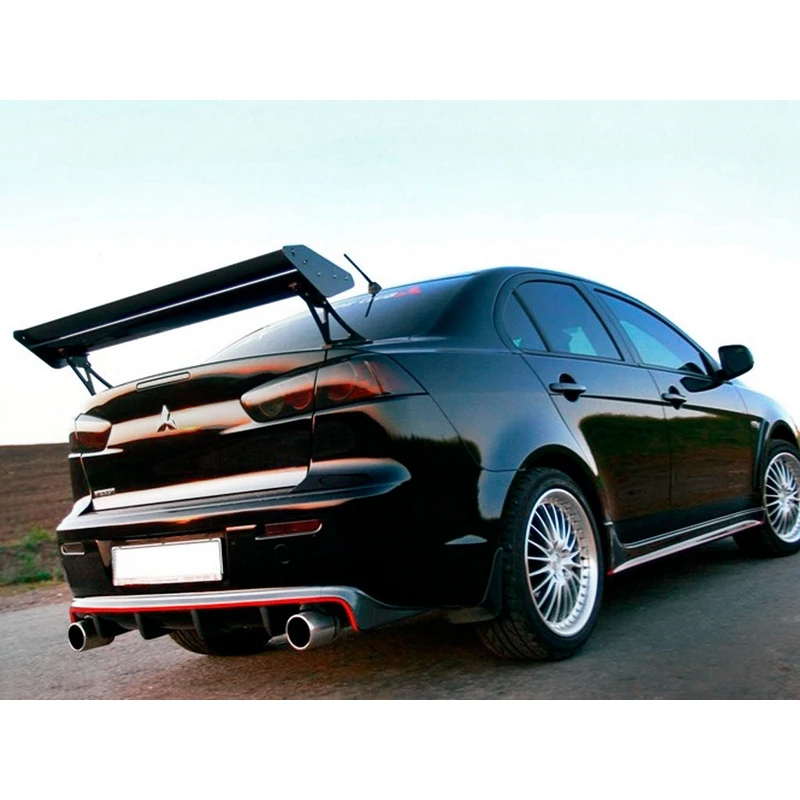 Диффузор на задний бампер 1 труба для Mitsubishi Lancer X 2007-2017 ABS пластик спойлер
