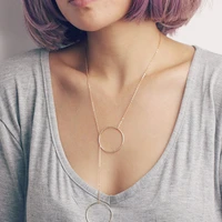 delicate big double circle necklace pendant charm girl silver color chain halo long necklace trendy lady party jewelry