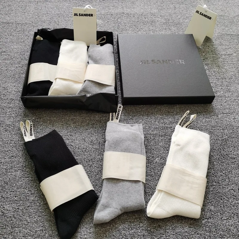 

3 Pieces WIth Box JIL SANDER Cotton Socks Men Women Casual Sports Socks Tide Brand Have Label Socks