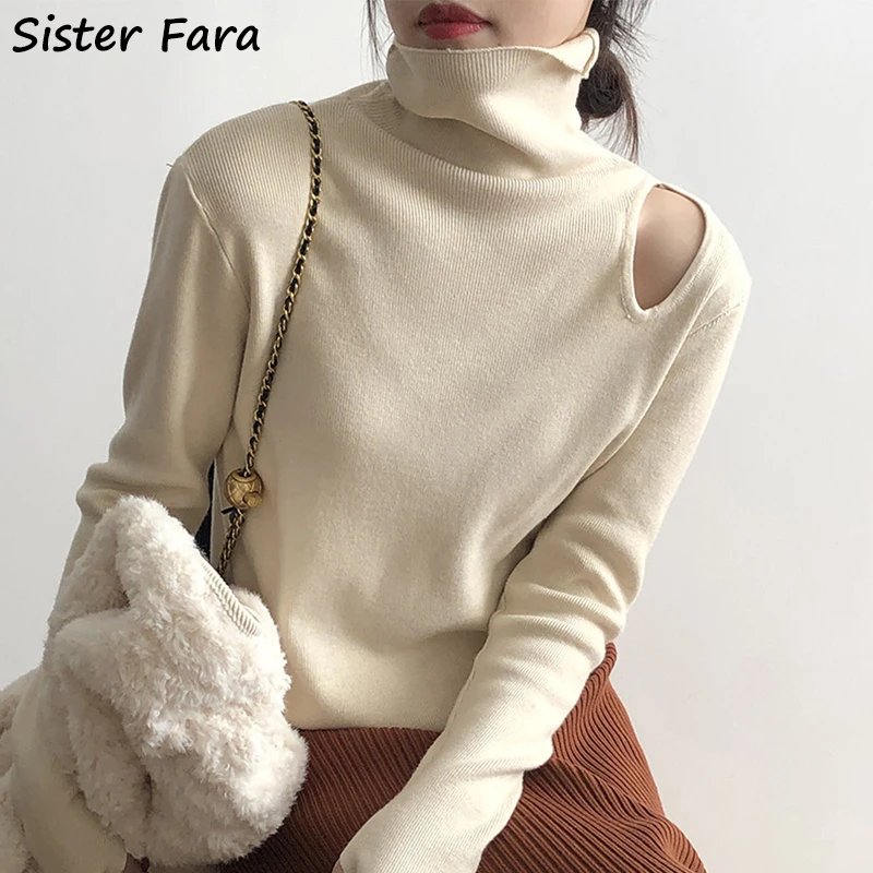 

Женская трикотажная водолазка Sister Fara, эластичный свитер с вырезами, повседневный пуловер для весны и осени