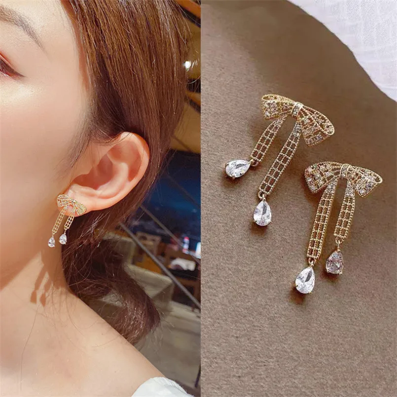 2020 в Корейском стиле Новинка Модная дизайнерская Чувство линия лук серьги