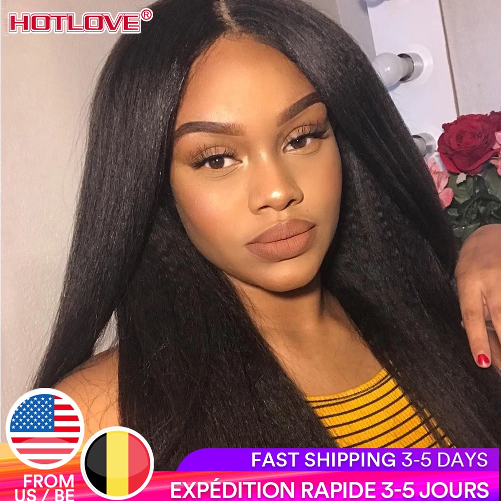 Brazilian Kinky Straight Hair Lace Front  Human Hair Wigs 13x1 Middle Part Lace Frontal Wigs 28 inches Remy Hair Wig 180 Density