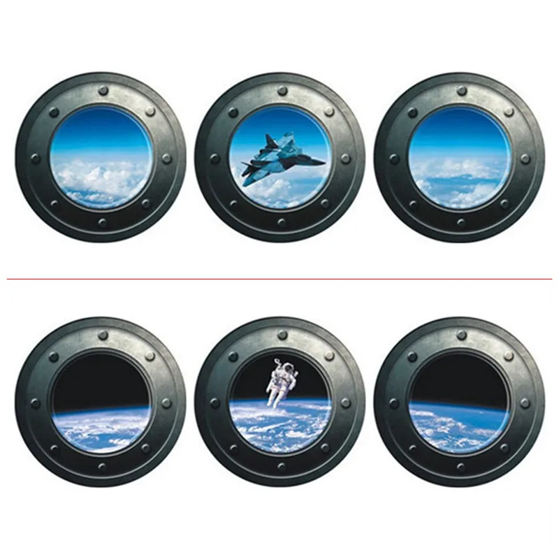 Космический корабль поддельные наклейки на окна Триптих боец астронавт 3d