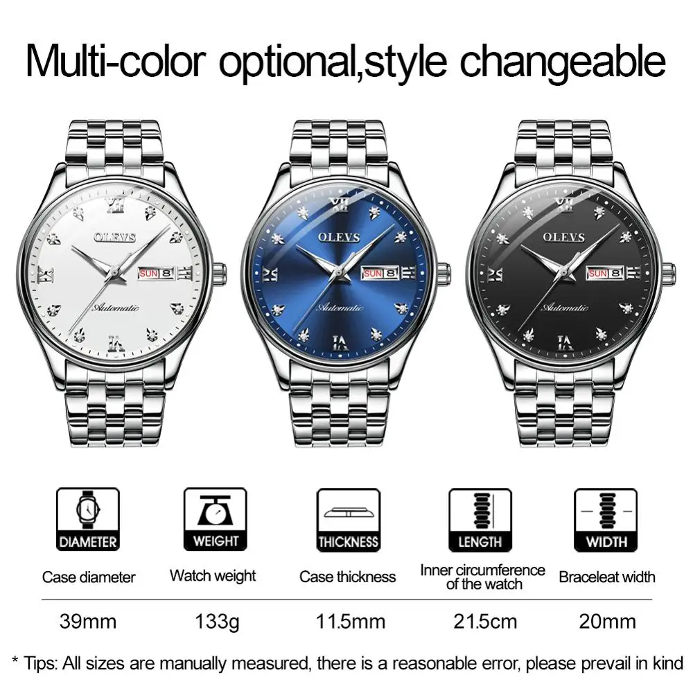 

men's automatic mechanical wristwatch luxury fashion casual trending brand tungsten steel watchband with double calendar clock