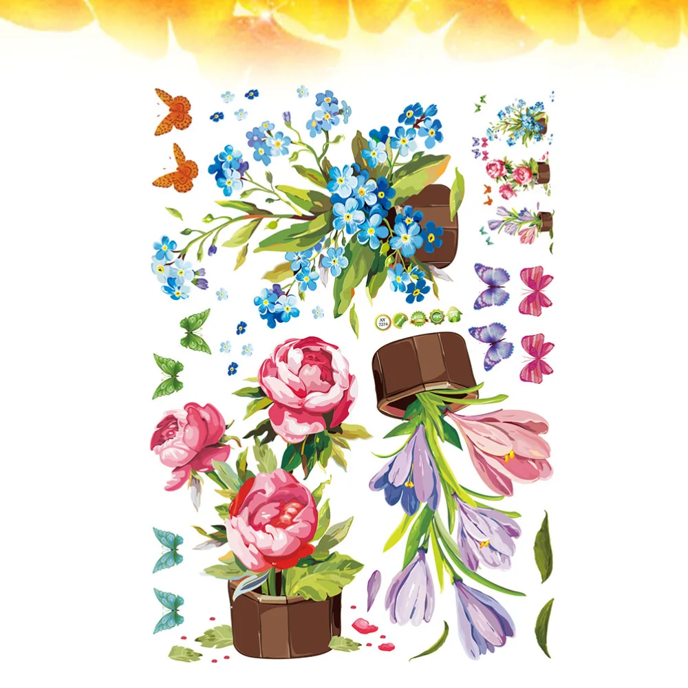 Настенная Наклейка с цветочным узором в горшке съемная комбинированная