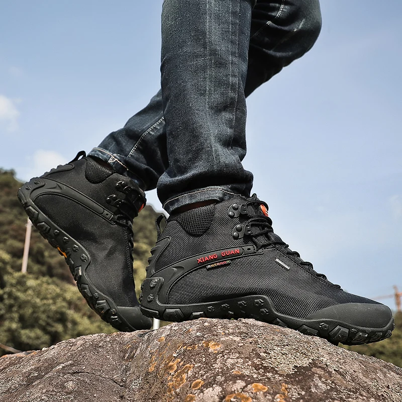 XIANG GUAN Men High Top Hiking Shoes Windproof Trekking Army Boots Blakc Classic Tactical | Спорт и развлечения