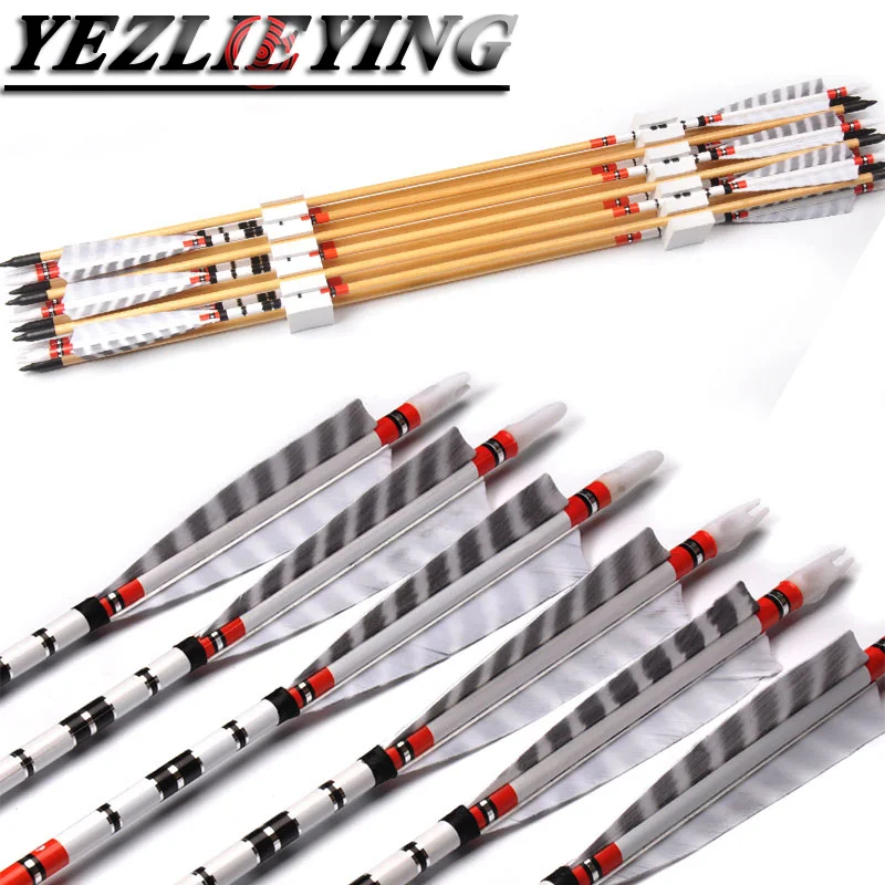 12 шт 31 45 дюймовые деревянные стрелы 500 позвоночника с турецким пером для лука и