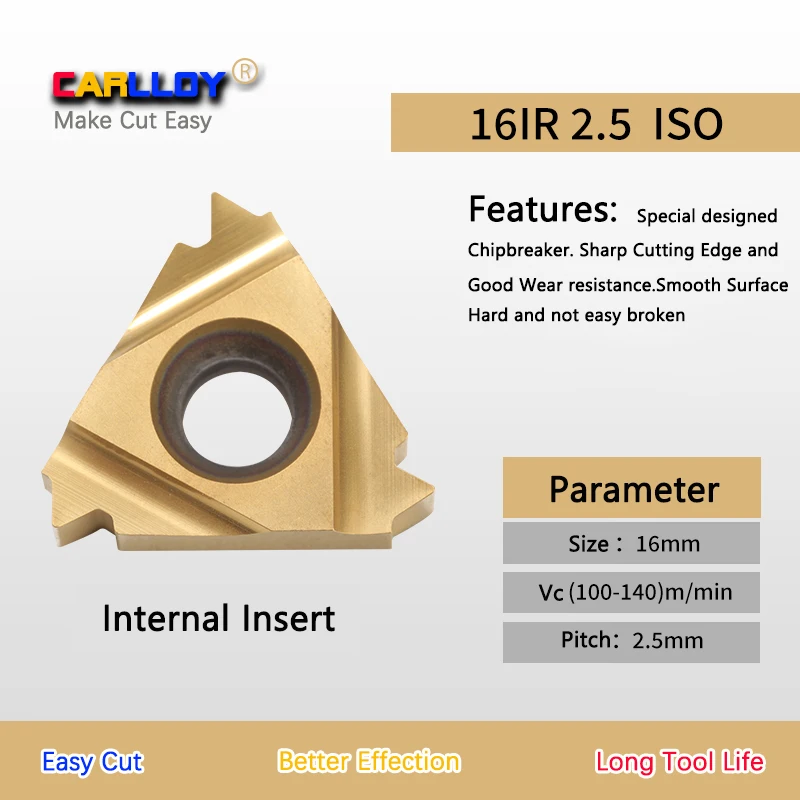 

10pcs 2.5 pitch Thread Insert 16NR2.5ISO Yellow Right Hand Internal Threading Tips 16IR2.5ISO