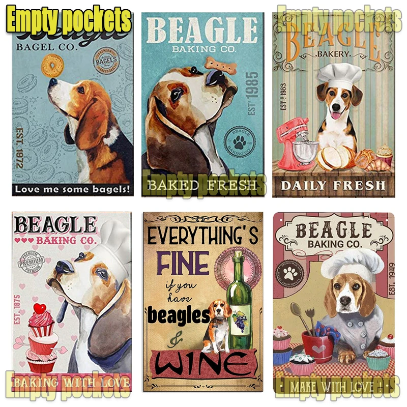 

Funny Beagle Dog Metal Tin Retro Sign Plate Retro Art for Ice Cream Kitchen Restaurant Dessert Shop Pet Shop Home Room Decor