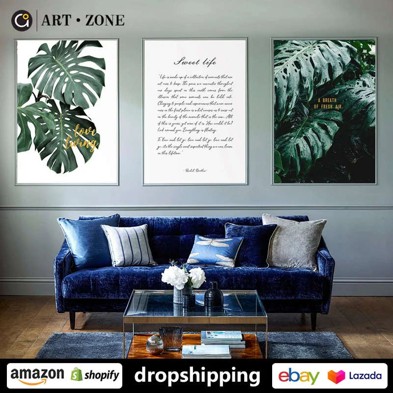 Зеленые растительные плакаты с листьями стены искусства для гостиной Декор