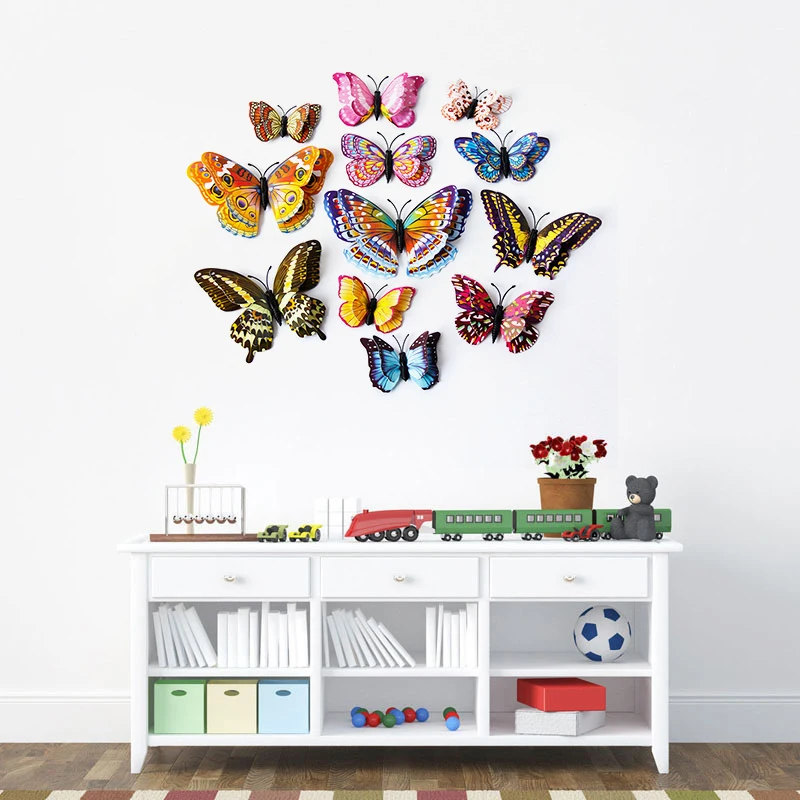 12 шт стикер на стену с бабочками наклейки Новый год украшения дома 3D бабочки ПВХ
