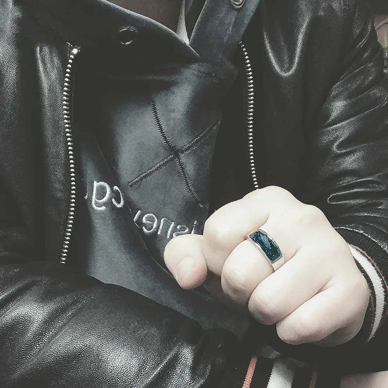 Кольцо с обсидианом из нержавеющей стали изображением кошачьих глаз и