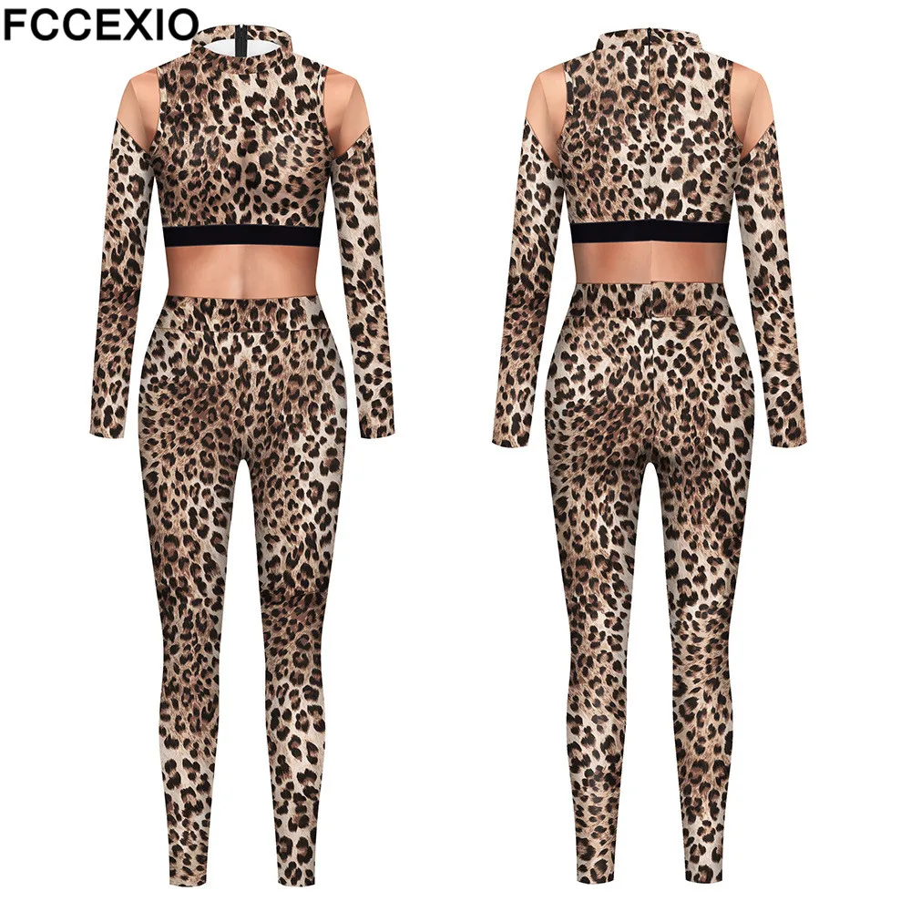 FCCEXIO Purim Косплей Леопардовый Костюм Модный 3D животных леопардовый принт женский костюм комбинезон сексуальные боди для женщин