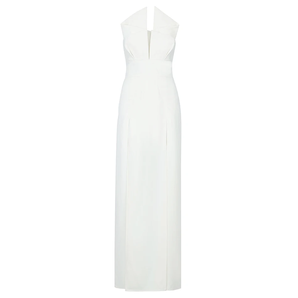

2020 Autumn Fashion New Solid Color Bodycon Long Dress Vestidos Sexy Strapless Backless High Split Pleated Club Party Dress