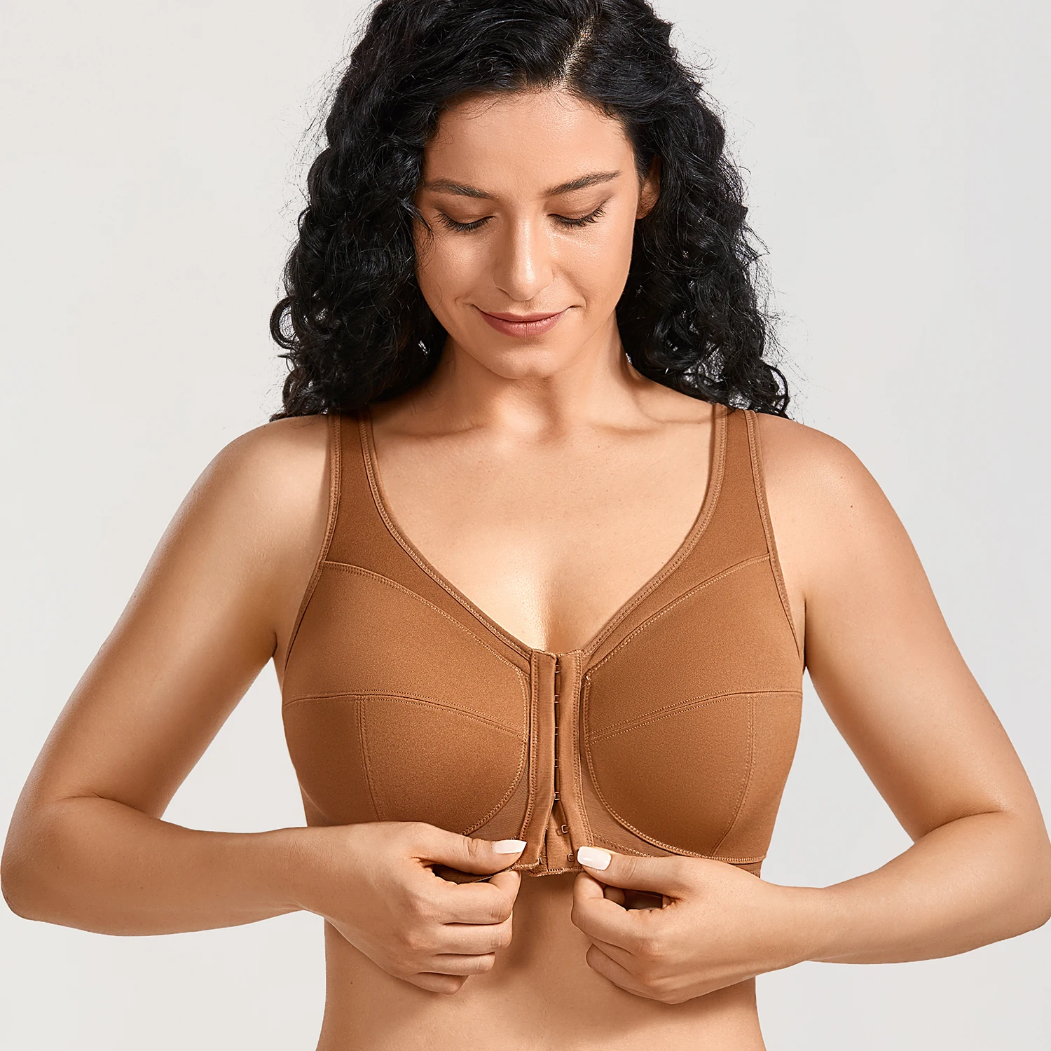 DELIMIRA Women's Plus Size Wirefree Full Figure Posture Cotton Bra Front Closure Back Support Non-padded