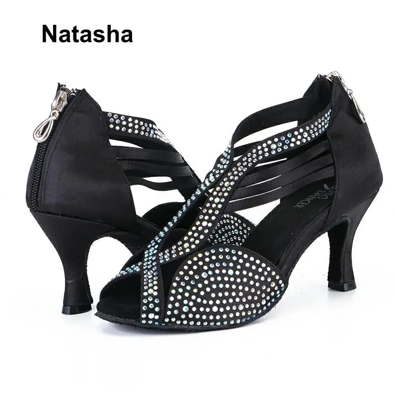 Nantasha/Обувь для латиноамериканских танцев на высоком каблуке со стразами