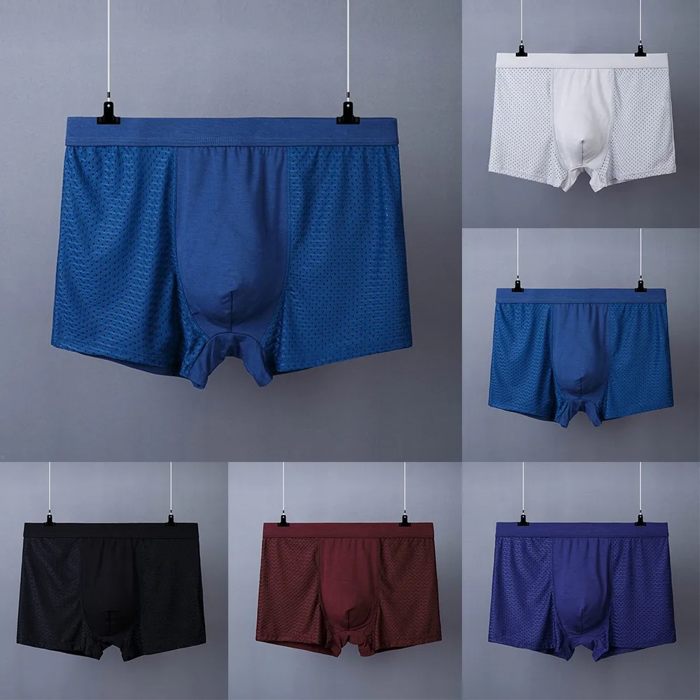 

Men Soft Boxer Shorts Modal Mens Underwear Plus Size Ice Silk Underwear Mesh Breathable Shorts Seamless Ultra-Thin Underpant New