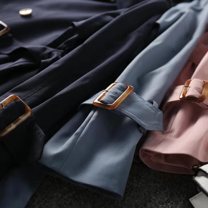 

2020 Autumn And Winter New Double Breasted Pure Color Short Lace Up Trench Coat Fashionable Casual Jacket Female C101