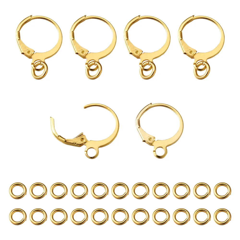

250pcs/Box Brass Huggie Hoop Earrings Round Circle Loop Earring Findings with Open Jump Rings for Women Jewelry Making Golden