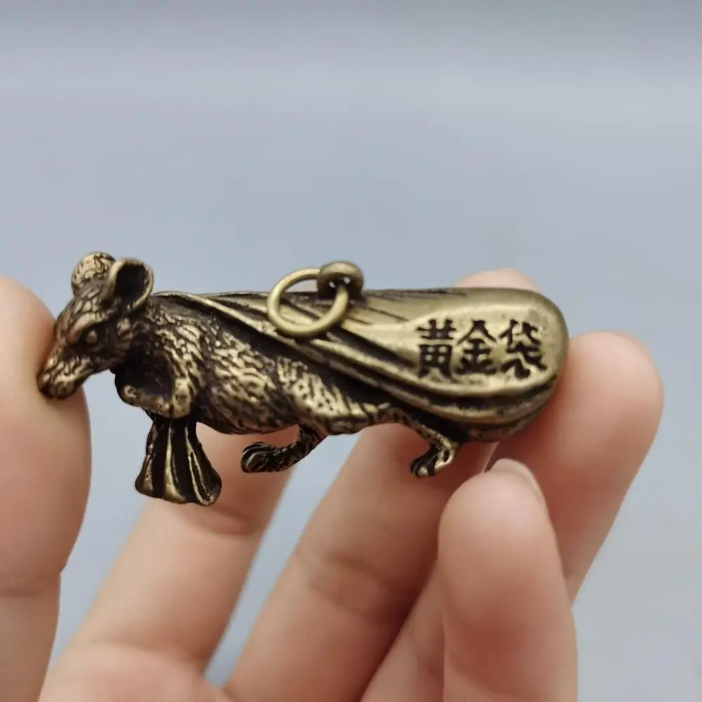 

Китайская античная латунная мышь фэн-шуй, вытягивает кошелек, статуэтка, металлические поделки, украшение для семьи, Пряжка для ключей, ожер...