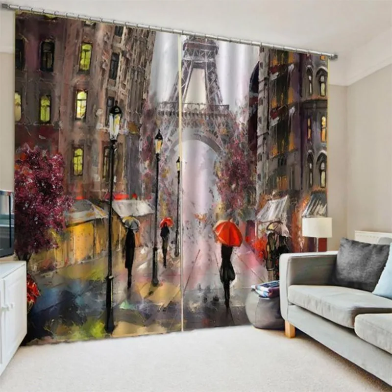 

3D Painting Iron tower Window Curtain Thin/ Thicken Living Room Bedroom Decorative Kitchen Curtains Drapes Home Decor Dropship
