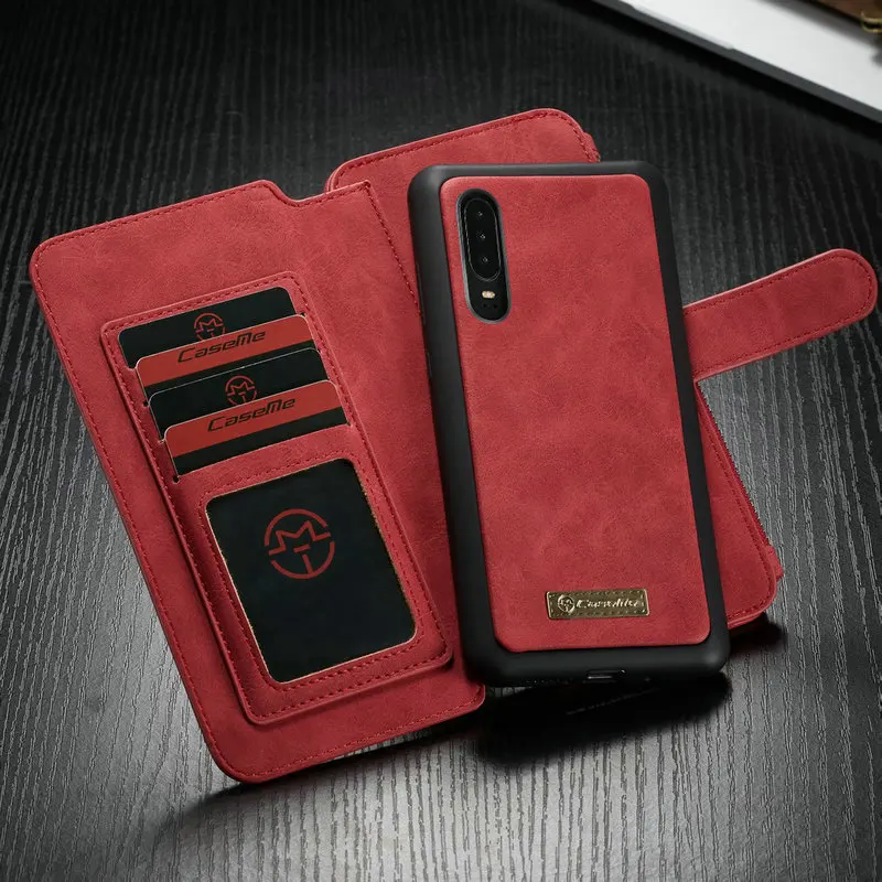 CaseMe настоящий чехол-кошелек для Huawei P30 роскошный 2 в 1 съемный кожаный чехол