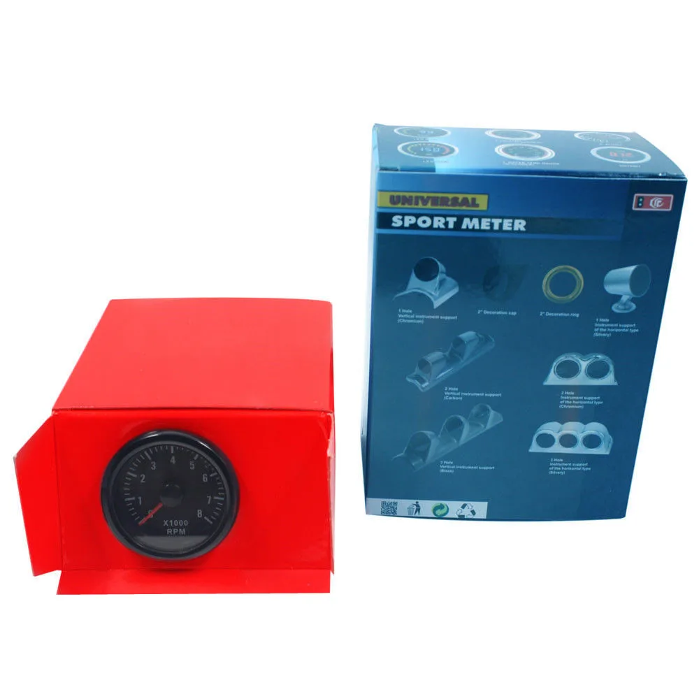 Тахометр автомобильный черный тонированный тахометр 2 дюйма 52 мм 0 8(x1000) об/мин с