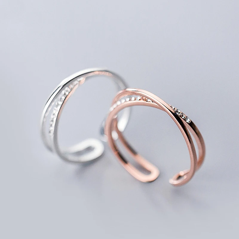 

Женские Настоящее серебро 925 крест кольца двойной Слои X Форма, свадебное кольцо, ювелирное изделие, регулируемые минималистичный аксессуар...