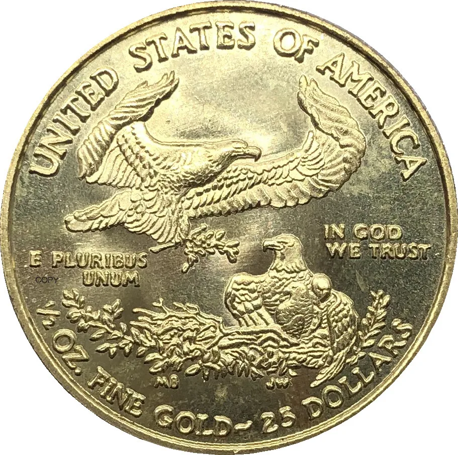 

United States Of America Eagle Gold BUllion Brass Metal coins $25 Half Ounce 25 Dollars 2008 Liberty In God We Trust Copy Coin