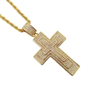 new bling bling full rhinestone cross pendant necklace luxury gold color stainless steel hip hop rock big cross necklace