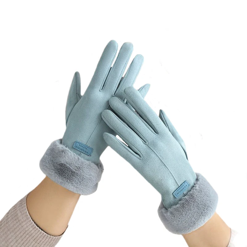 

Winter Women Plus Velvet Thicken Keep Warm Touch Screen Cycling Drive Plush Wrist Fashion Simple Elasticity Mittens Gloves