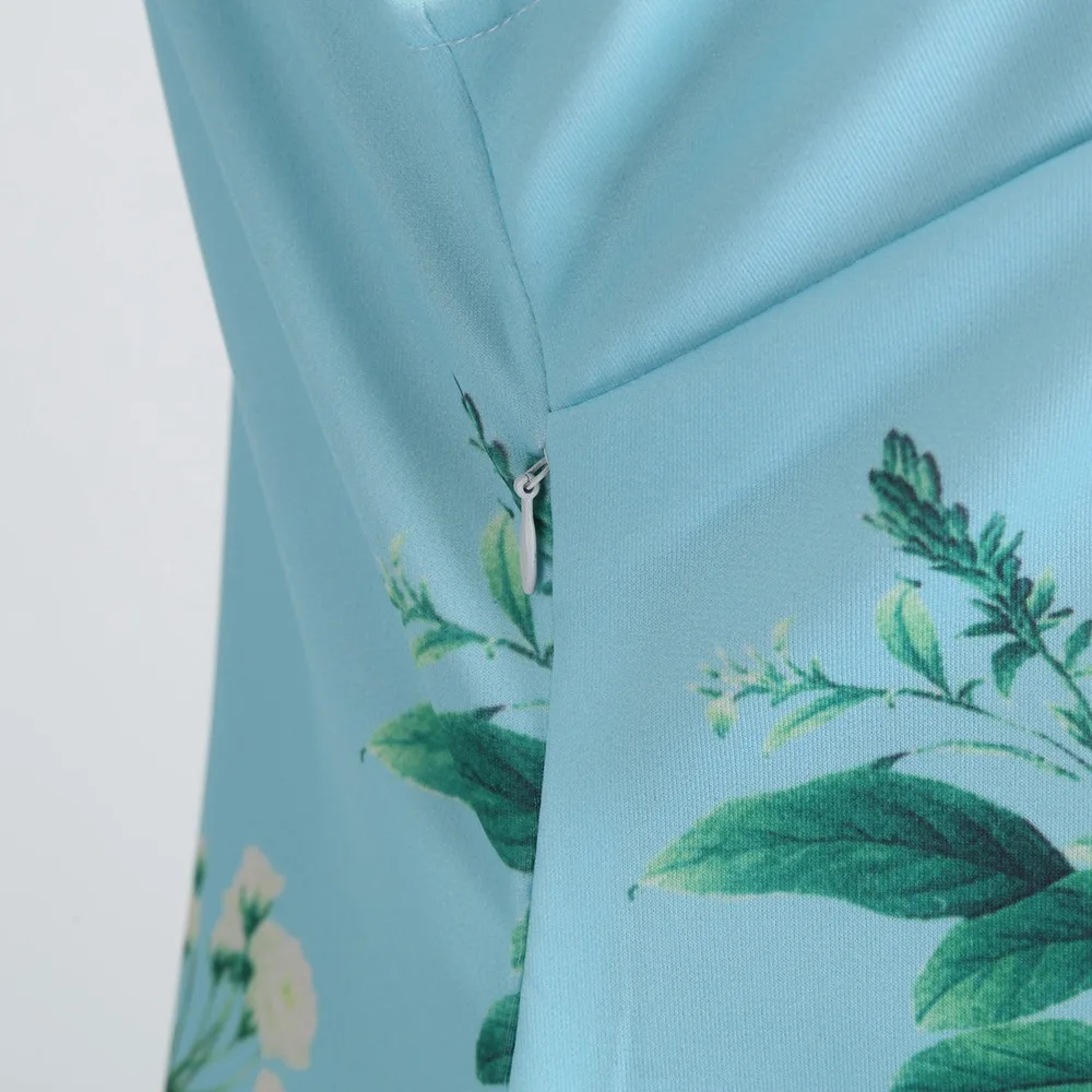 

2021 New Women Dress Vintage Bodycon Sleeveless V Neck Floral Bird Print Party Beautiful Dignified Trend Women Dresses Summer