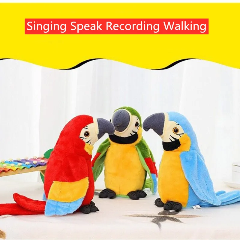 

Classic Cute Robot Electric Plush Pet Parrot Walking Singing Speaking Recording Play With Kid Flap Wings Shake Your Head Pet Toy