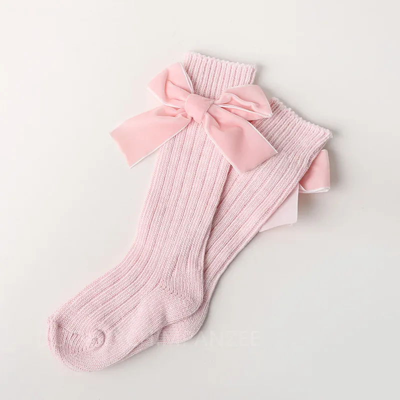 Зимние детские носки для девочек гольфы принцессы с большим бантом длинные