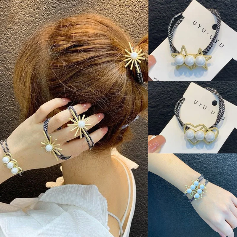 

SHUANGR Korean Style Women Hair Accessories Imitation Pearl Hair Ropes Acrylic Elastic Rubber Band for Girl Hair Tie