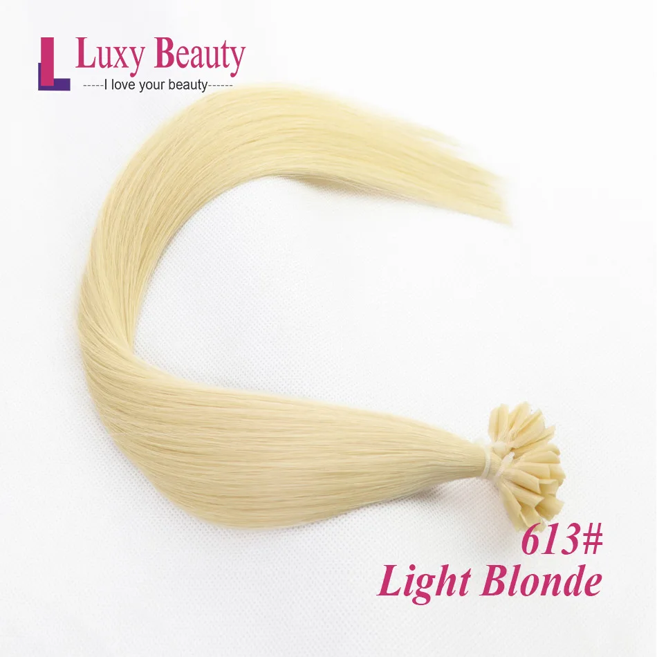 LuxyBeauty накладные волосы Remy fusion 1 г/шт.#613 светильник блонд прямые кератиновые человеческие волосы 1"-24"