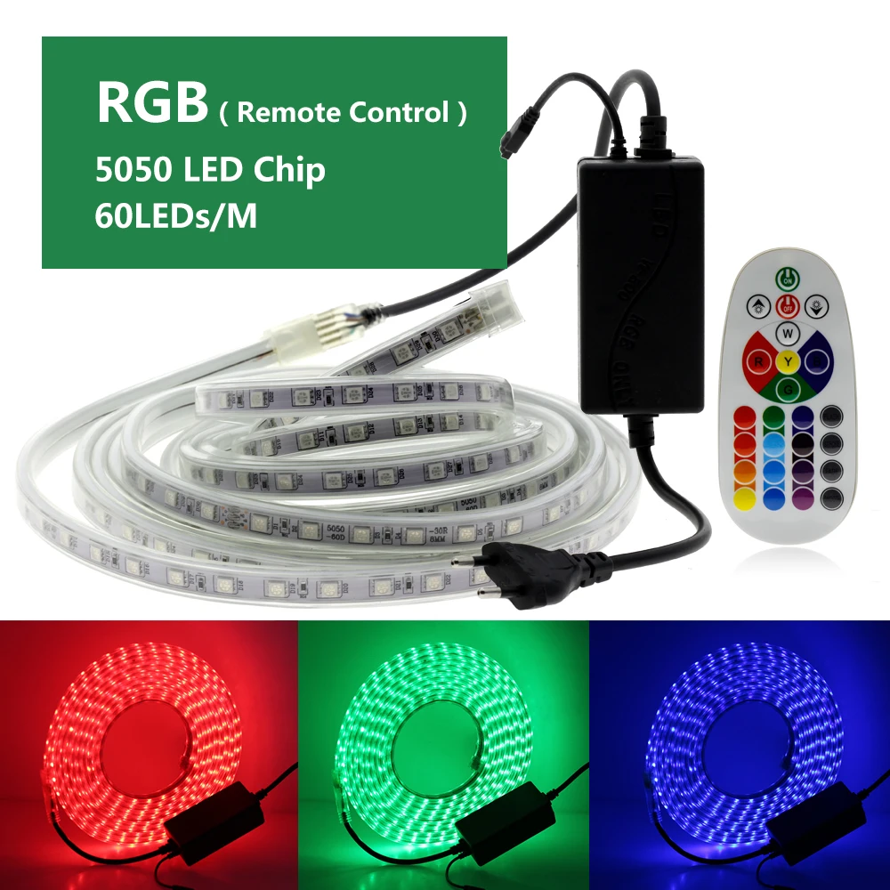 Светодиодная лента 220 В SMD 5050 60 светодиодный s/M 5630 120 светодиодный s/M водонепроницаемый теплый белый RGB гибкий светильник Диодная неоновая лента с вилкой питания