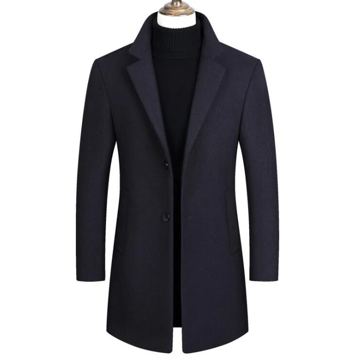 901 dark blue Мужское длинное хлопковое пальто с воротником, тонкое шерстяное пальто с воротником, теплая зимняя куртка, новое качественное мужское шерстяное пальто, Повседневная ветровка - Цвет: 901 dark blue