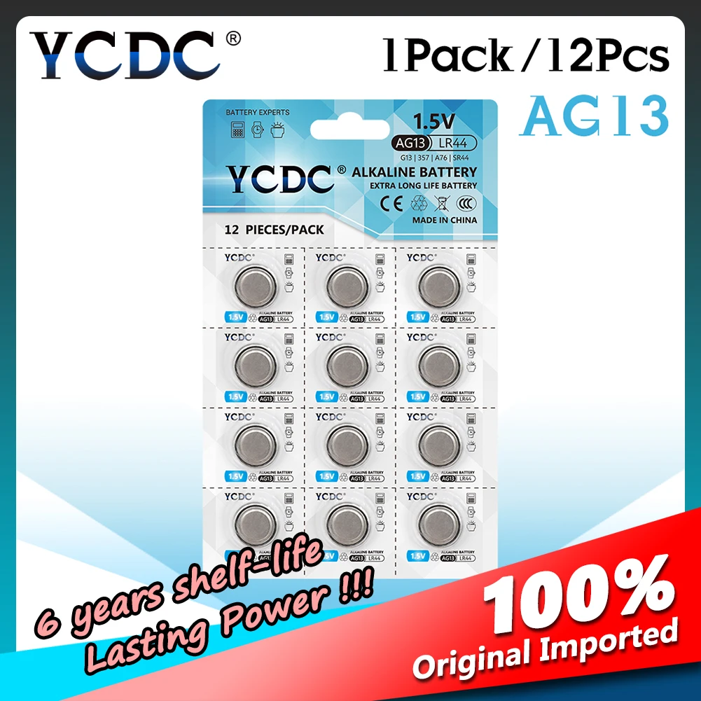 YCDC 12 шт. AG13 357A LR44 A76 Кнопочная батарея для монет LRA76 1 5 В щелочные батареи