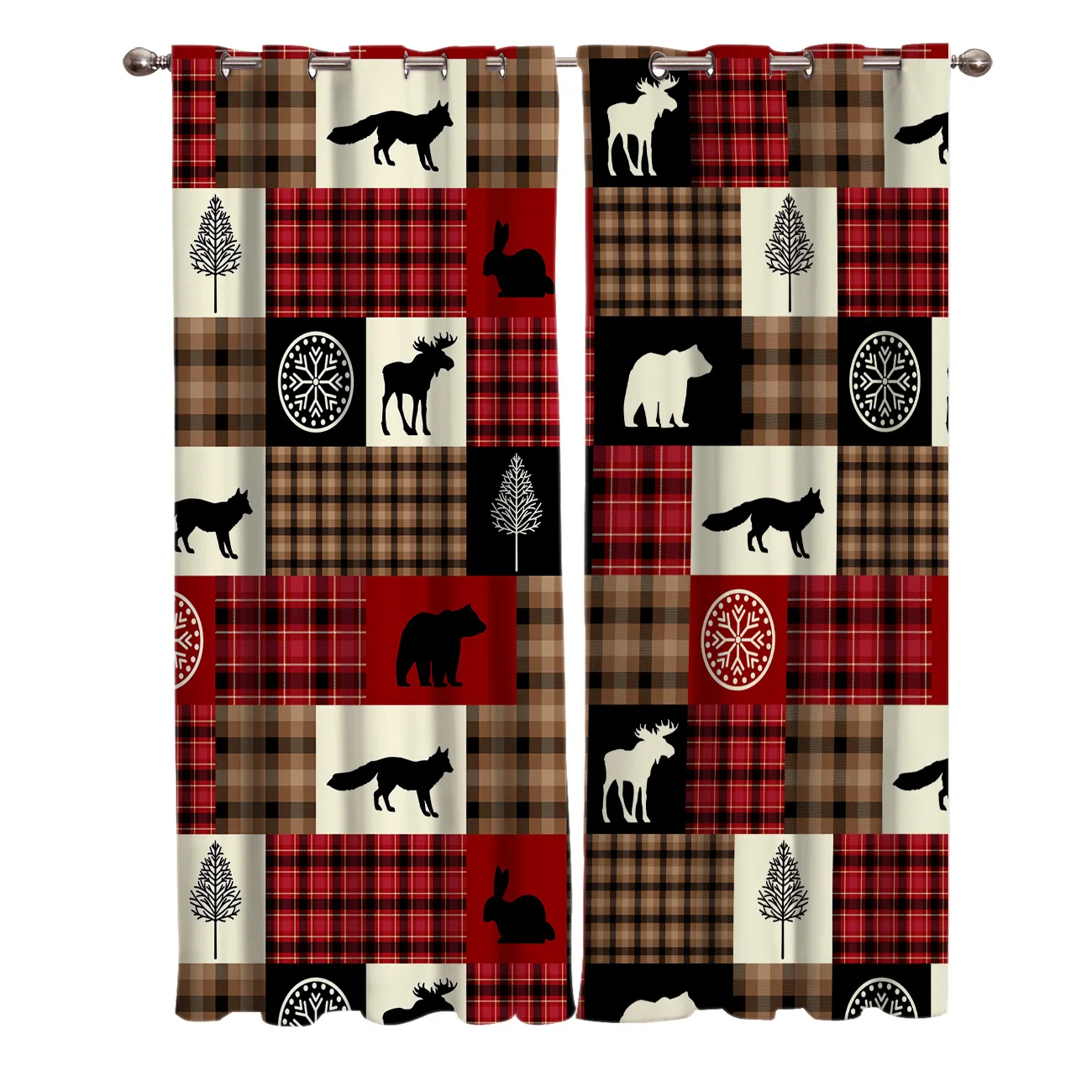 Рождественская тематика животные буйвол красные Клетчатые Занавески для