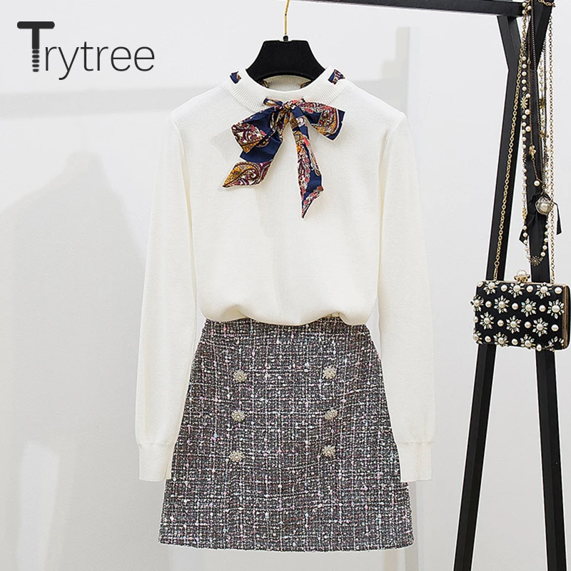 Trytree осень зима комплект из двух предметов Повседневные пуловеры с бантом