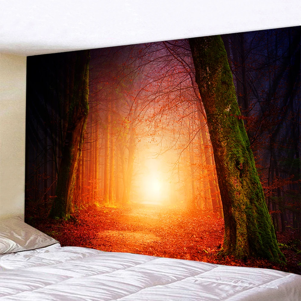 Красивый большой настенный гобелен с принтом природного леса недорогой богемный