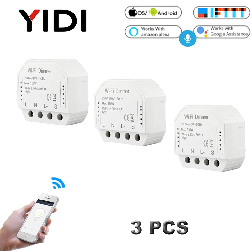 3 pcs Умный Wi-Fi выключатель модуль светильник светодиодный диммер RF беспроводной голосовой пульт дистанционного управления смарт-приложение светильник 1 2 Переключатель - Цвет: 3 pcs