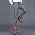 Осенние мужские Длинные Серые Костюмные брюки оверсайз, узкие деловые брюки, серые мужские офисные Прямые хлопковые классические брюки