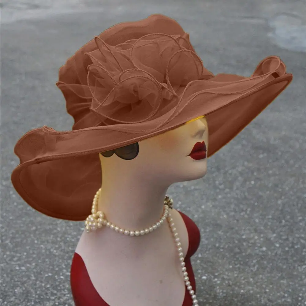 Женская шляпка от солнца из органзы с широкими полями 9 цветов для церкви и