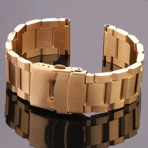 Ремешок для часов из нержавеющей стали, звеньевой браслет, аксессуары для часов, 18 мм 20 мм 22 мм 24 мм, синий черный золотой