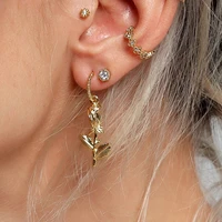 vg 6ym beautiful gold color alloy flower dangle earrings for women colorful bud drop earring fashion jewelry party eardrop
